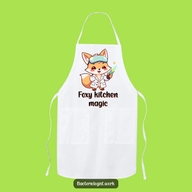 Funny Scientist Fox Apron: Smiling Lab Coat Character Injecting Liquid, Kitchen Funny Gift