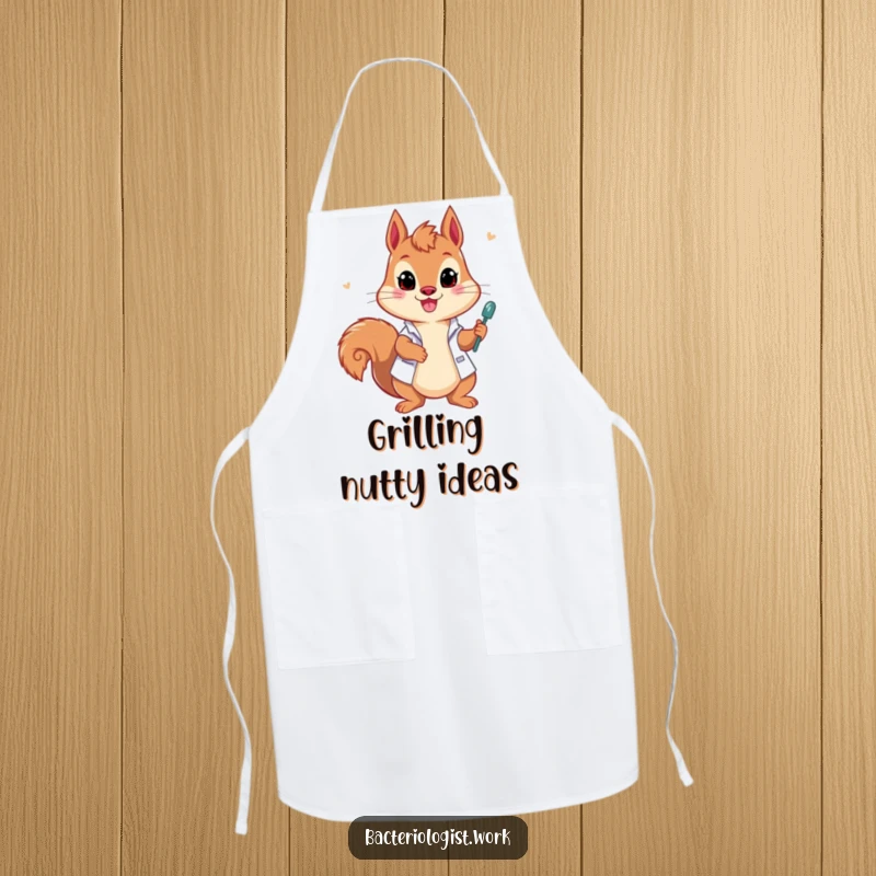 Funny squirrel bacteriologist apron, playful and enthusiastic, drawing samples, humorous kitchen or lab wear, great gift.