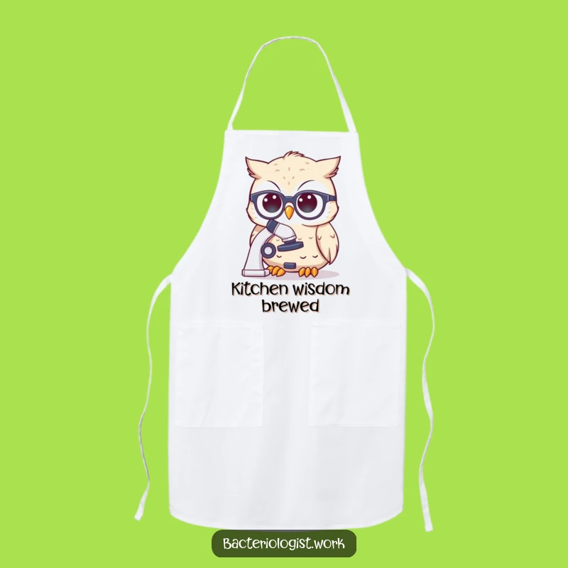 Funny Scientist Owl Apron: Cute Spectacles Character Peering at Microscope, Kitchen Funny Gift