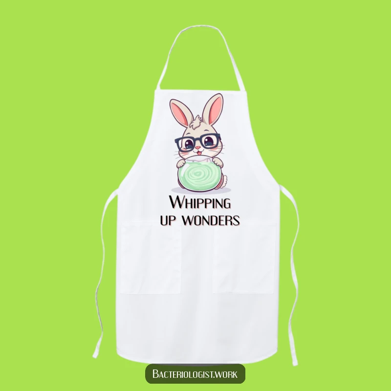 Funny Scientist Bunny Apron: Cheerful Glasses Character Examining Petri Dish, Kitchen Funny Gift