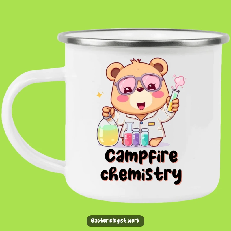 Funny Bear Bacteriologist Camping Mug, Cheerful Outdoor Gear, Great Gift