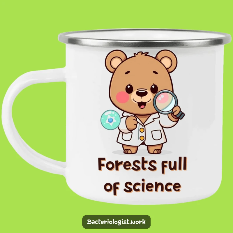 Funny Scientist Bear Camping Mug: Durable Lab Coat Character Examining Cell, Outdoor Funny Gift