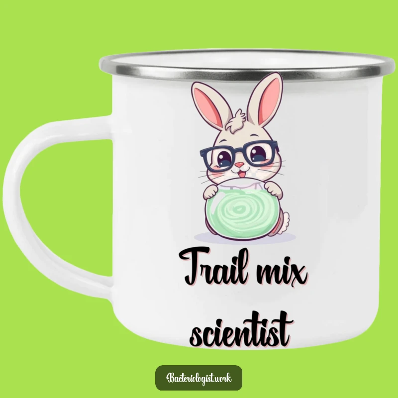 Funny Scientist Bunny Camping Mug: Durable Glasses Character Examining Petri Dish, Outdoor Funny Gift