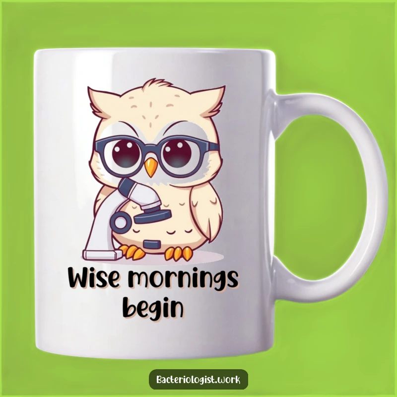 Funny Scientist Owl Mug: Cute Spectacles Character Peering at Microscope, Perfect Gift