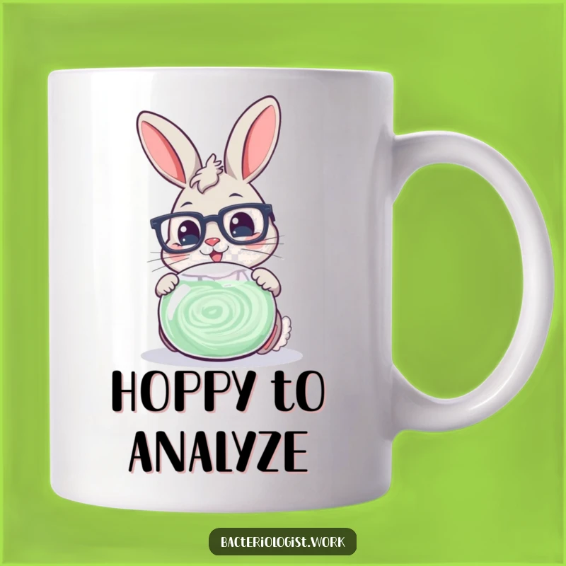 Funny Scientist Bunny Mug: Adorable Glasses-Wearing Character Examining Petri Dish, Perfect Gift