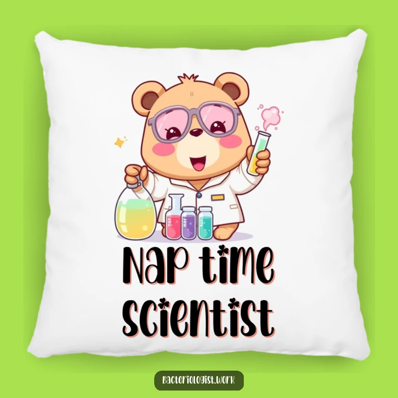 Funny Bear Bacteriologist Pillow, Cozy Scientist Cushion, Cheerful Gift