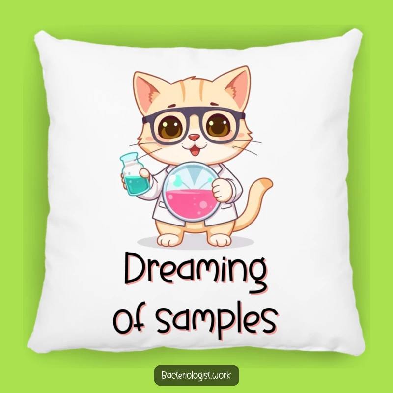 Funny Cat Bacteriologist Pillow, Cozy Scientist Cushion, Curious Gift