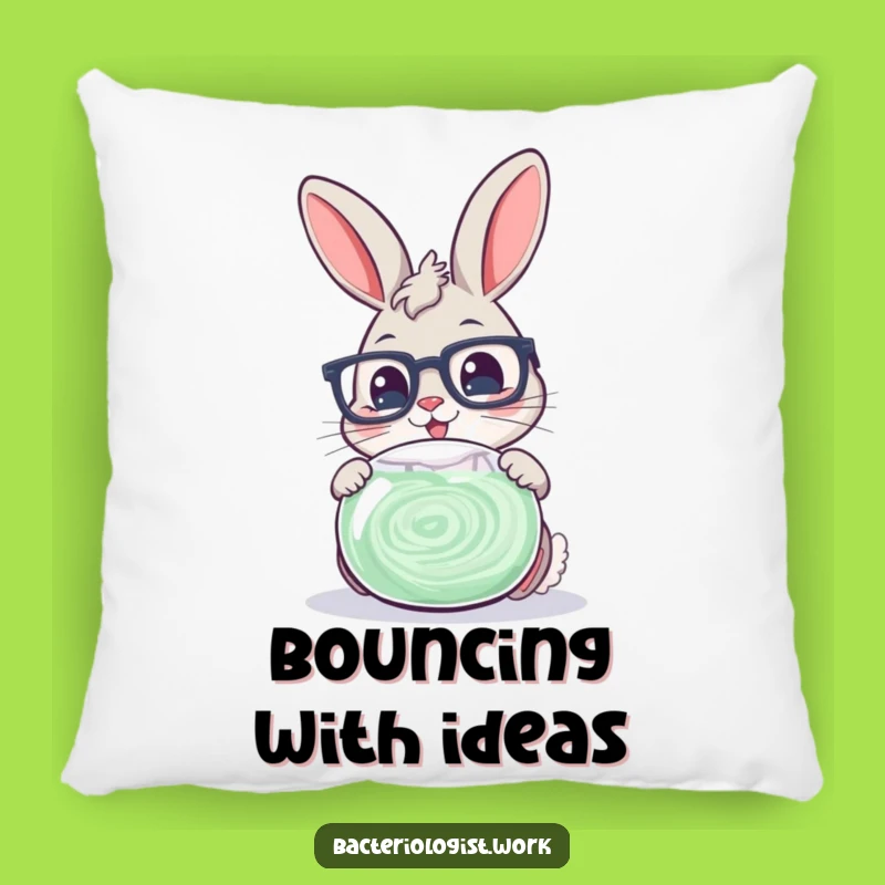 Funny Scientist Bunny Pillow: Cute Glasses-Wearing Character Examining Petri Dish, Comfy Funny Gift