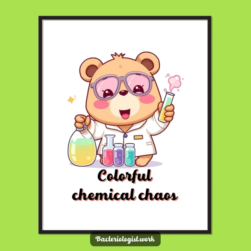 Funny Bear Bacteriologist Digital Art, Cheerful Science Print, Instant Gift