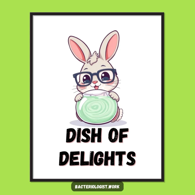 Funny Scientist Bunny Digital Art Print: Glasses Character Examining Petri Dish, Instant Funny Gift