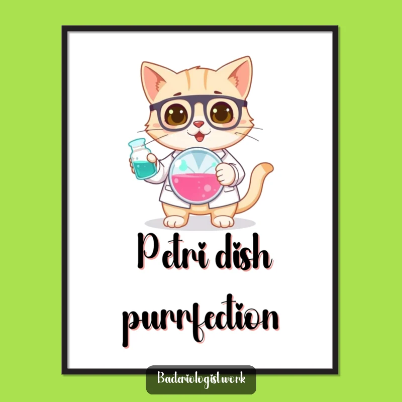 Funny Cat Bacteriologist Digital Art, Curious Science Print, Instant Gift