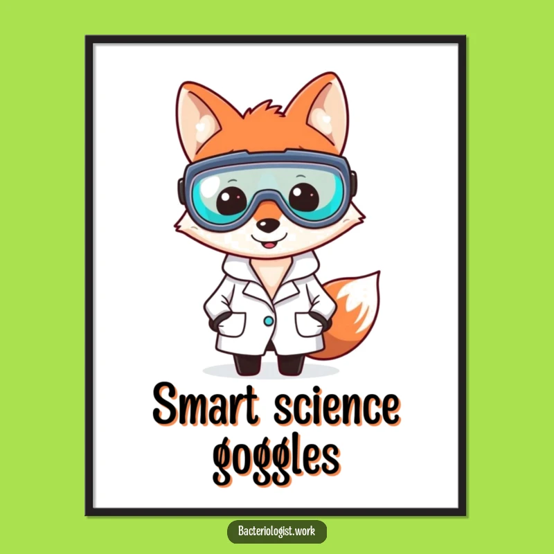 Funny Fox Bacteriologist Digital Art, Clever Science Print, Instant Gift