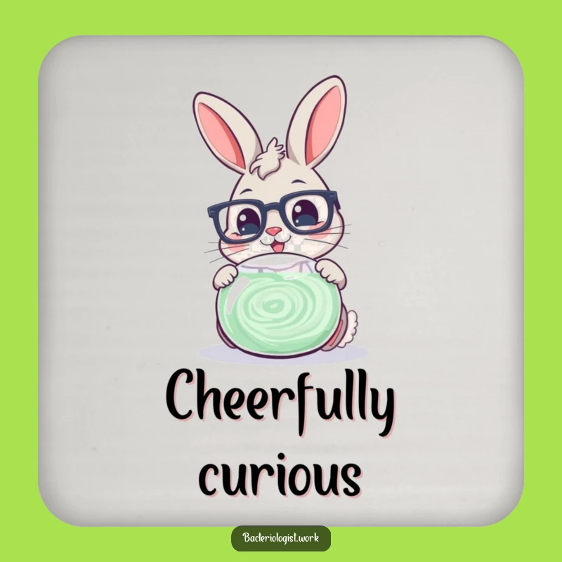 Funny Scientist Bunny Drink Coaster: Glasses Character Examining Petri Dish, Protect Furniture Funny Gift