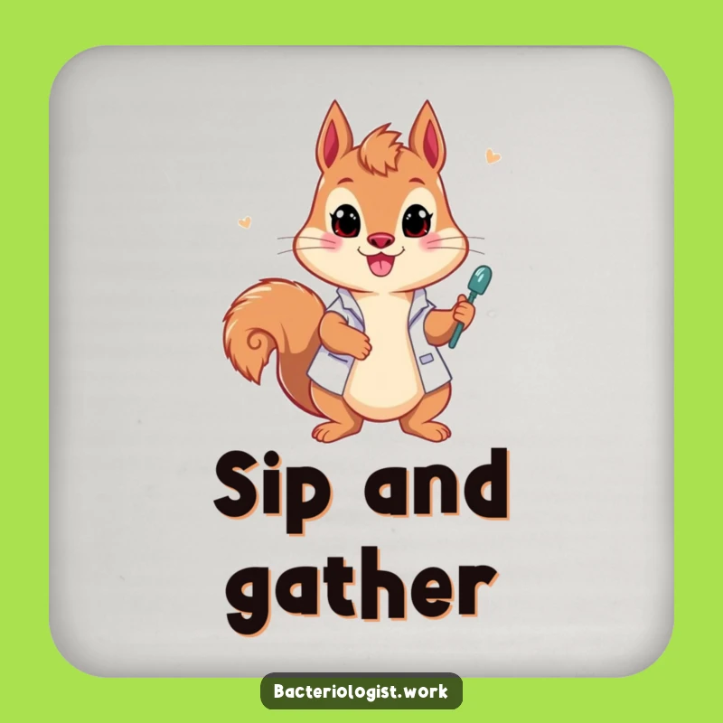 Funny Squirrel Bacteriologist Coaster Set, Protect Surfaces with Energy, Gift Idea