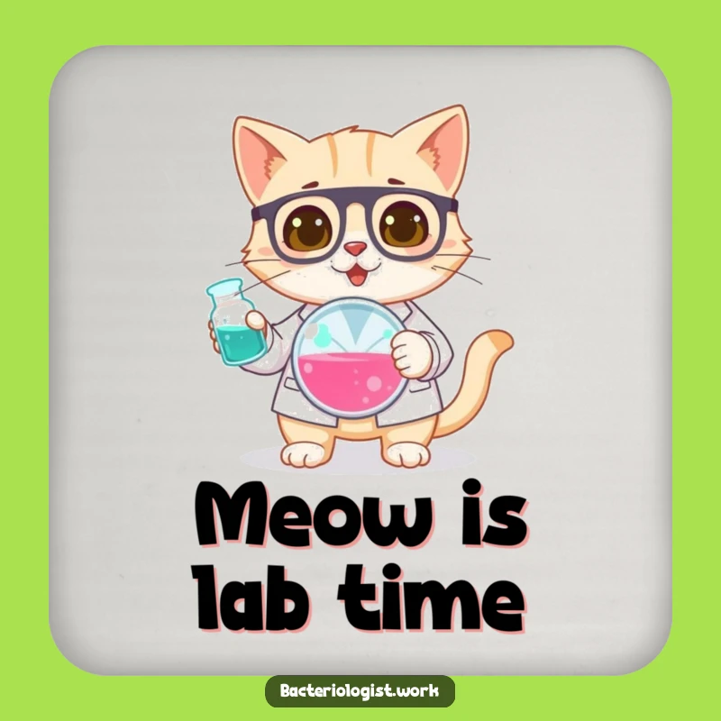 Funny Cat Bacteriologist Coaster Set, Protect Surfaces with Curiosity, Gift Idea