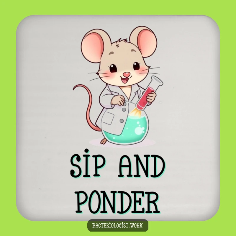 Funny Scientist Mouse Drink Coaster: Lab Coat Character Stirring Bubbling Beaker, Protect Furniture Funny Gift