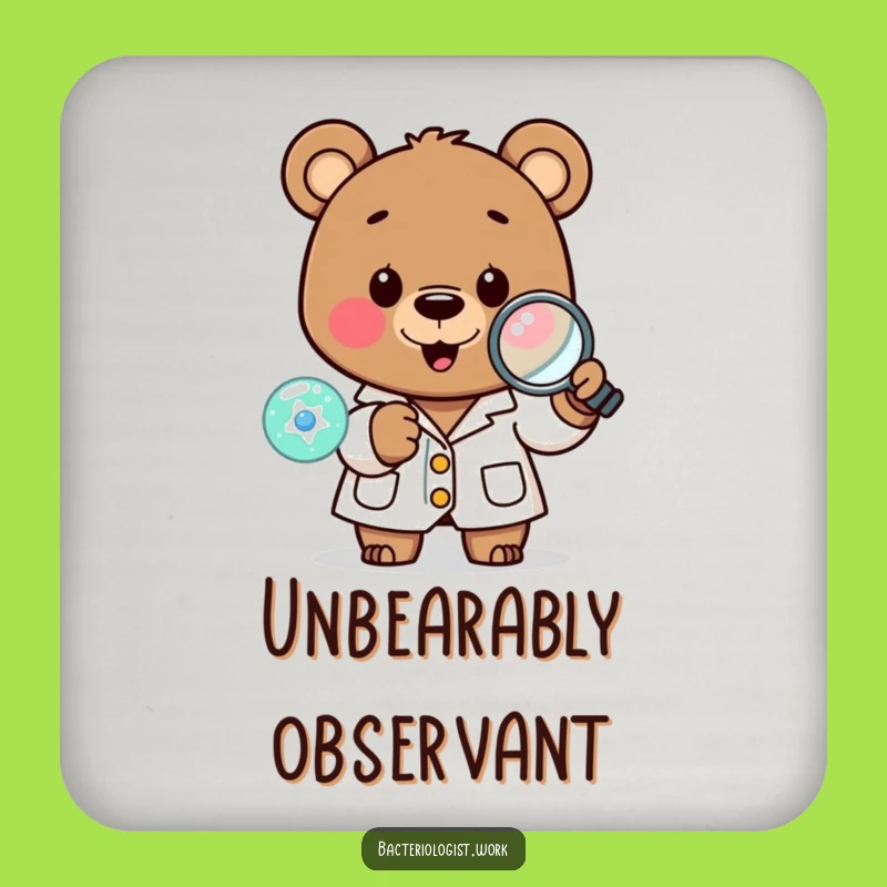 Funny Scientist Bear Drink Coaster: Lab Coat Character Examining Cell, Protect Furniture Funny Gift