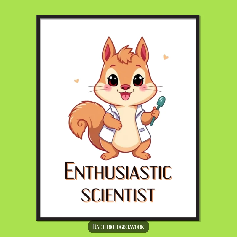 Funny Squirrel Bacteriologist Poster, Vibrant Science Wall Art, Perfect Gift