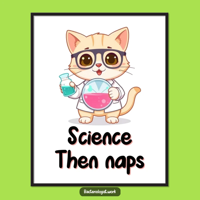 Funny Cat Bacteriologist Poster, Intriguing Science Wall Art, Perfect Gift