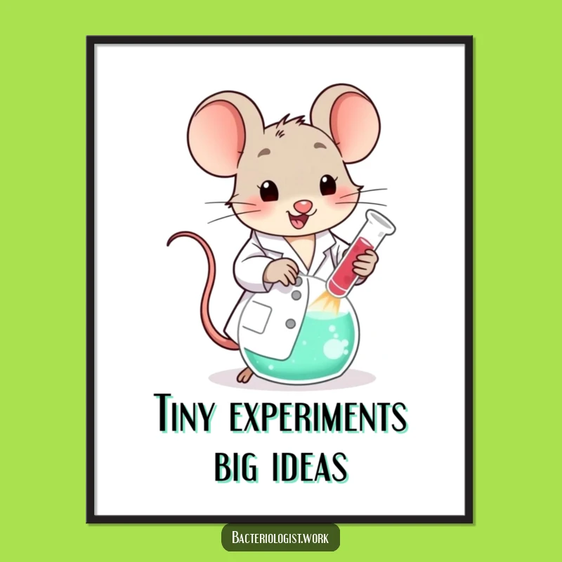 Funny Scientist Mouse Poster: Adorable Lab Coat Character Stirring Bubbling Beaker, Wall Art Funny Gift