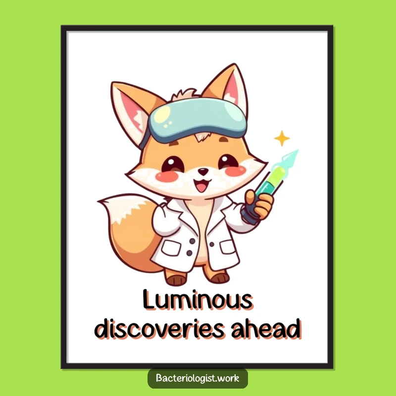 Funny Scientist Fox Poster: Smiling Lab Coat Character Injecting Liquid, Wall Art Funny Gift