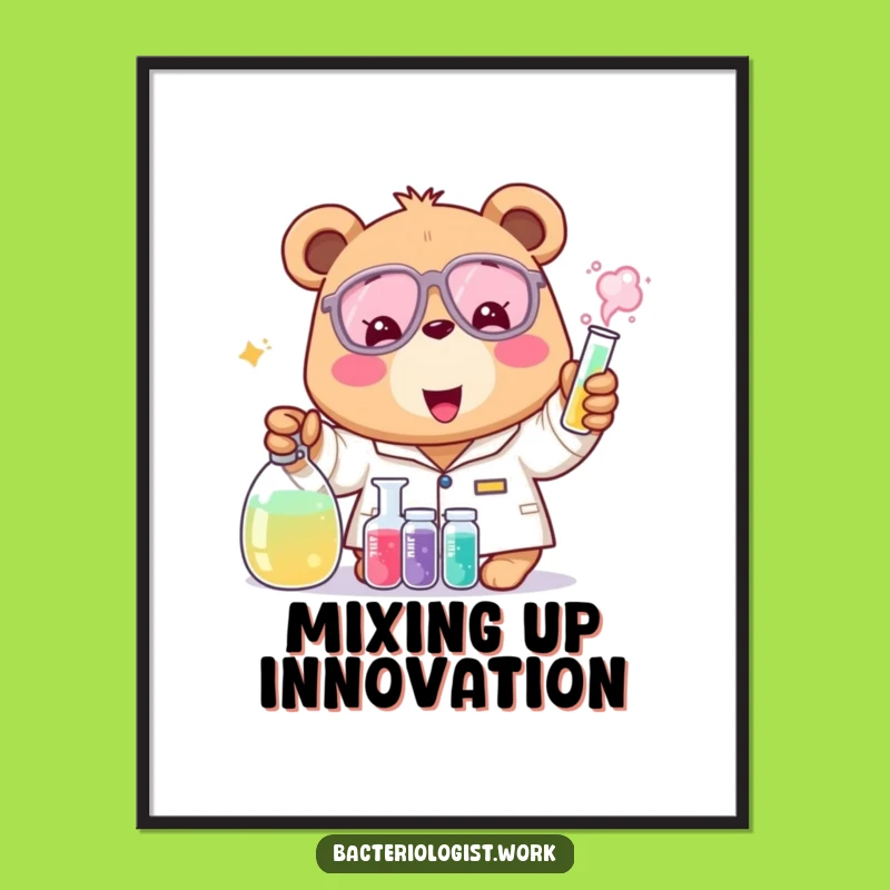Funny Bear Bacteriologist Poster, Vibrant Science Wall Art, Perfect Gift