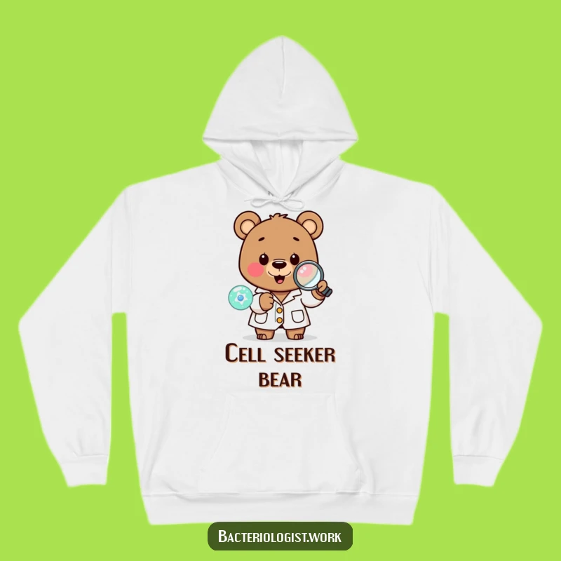 Funny Scientist Bear Hoodie: Cozy Lab Coat Character Examining Cell, Warm Funny Gift