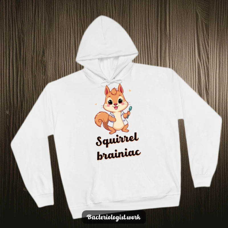 Funny squirrel bacteriologist hoodie, playful and enthusiastic, drawing samples, cozy and humorous science apparel, great gift.