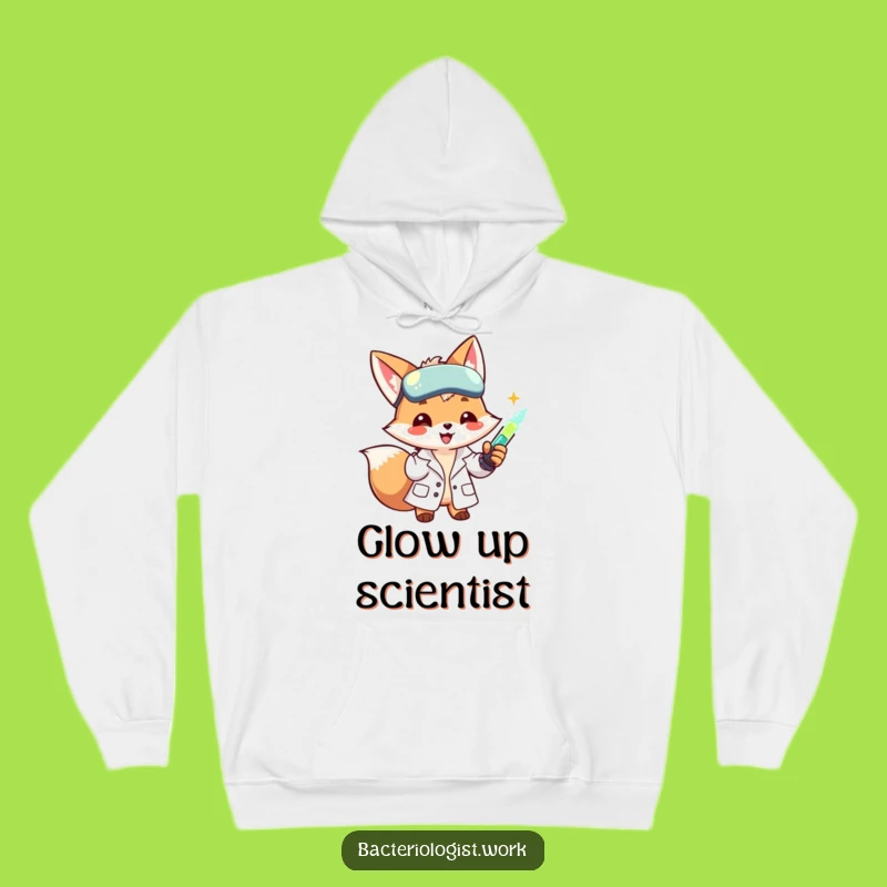 Funny Scientist Fox Hoodie: Cozy Lab Coat Character Injecting Glowing Liquid, Warm Funny Gift