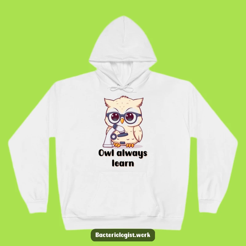 Funny Scientist Owl Hoodie: Cozy Spectacles Character Peering at Microscope, Warm Funny Gift