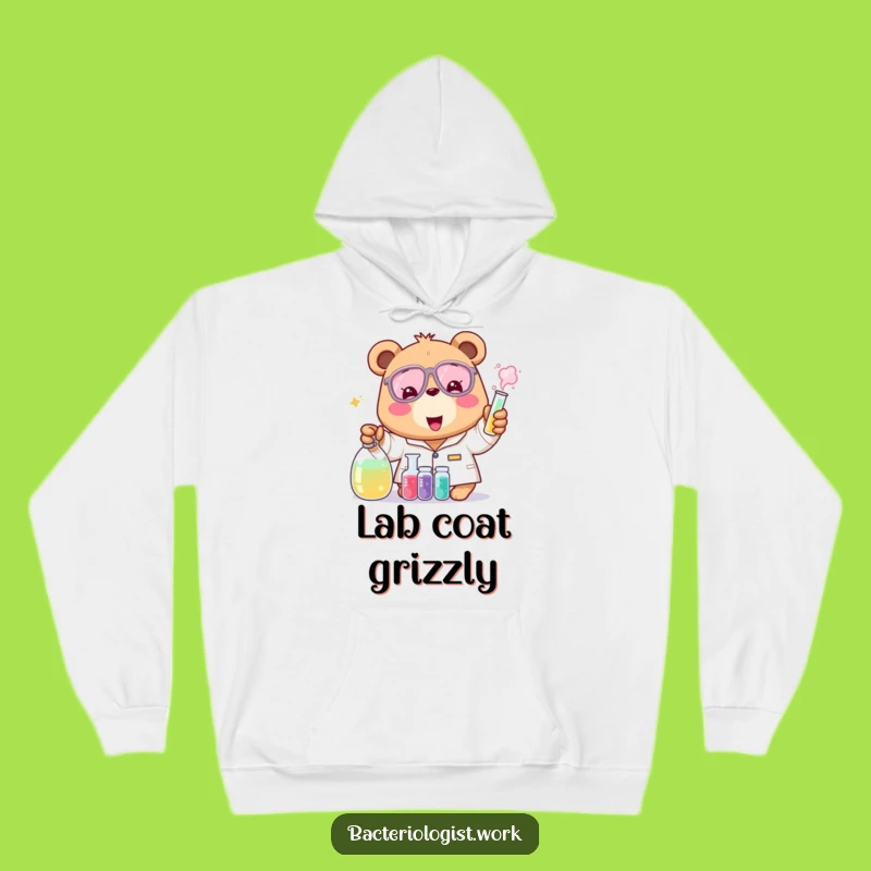 Cozy Funny Bear Bacteriologist Hoodie, Warm Scientist Gift for Lab Enthusiasts