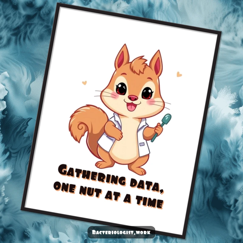 Funny free printable wall art: A playful squirrel bacteriologist enthusiastically draws samples, bringing vibrant, energetic charm to decor.