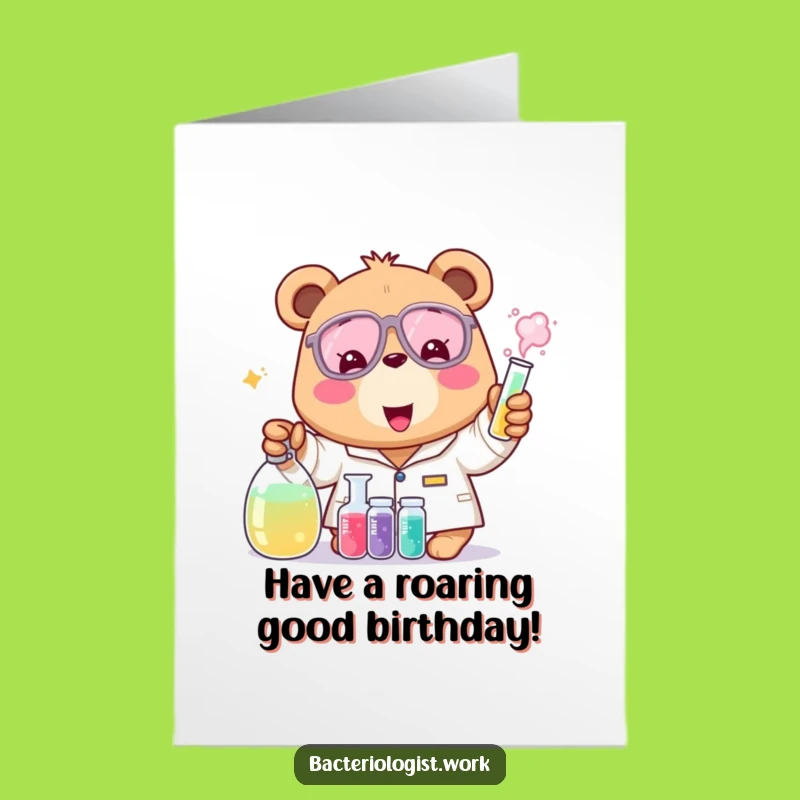 Free Printable Cheerful Bear Scientist Birthday Card - Fun Downloadable Greeting