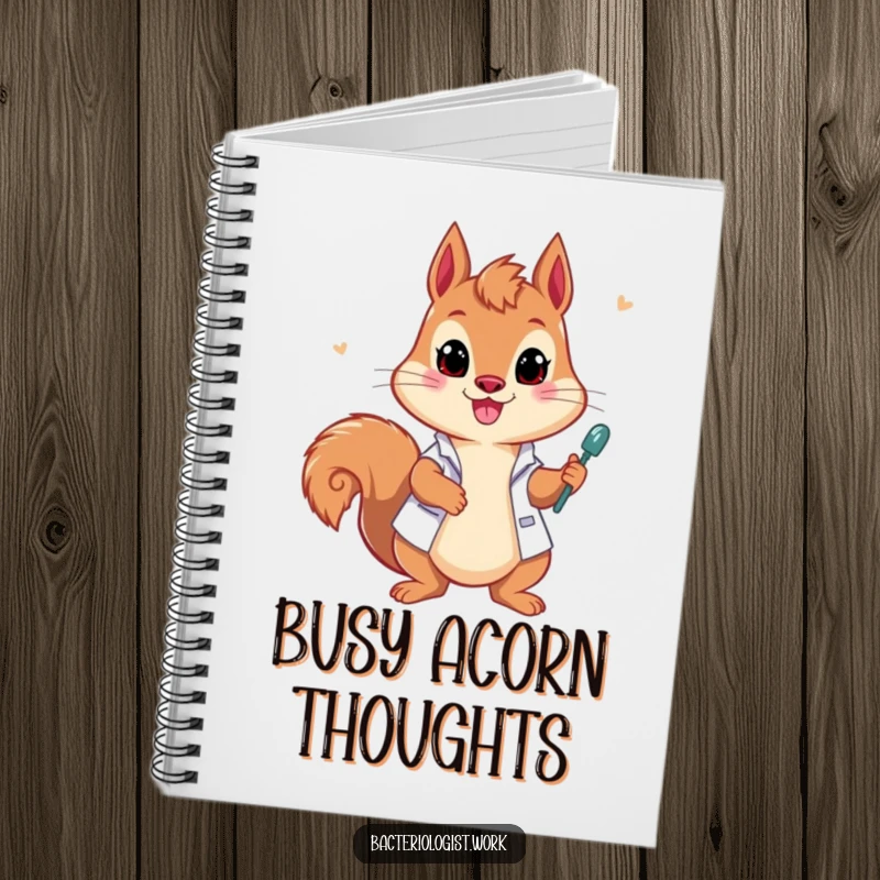 Funny squirrel bacteriologist notebook, playful and enthusiastic, drawing samples, humorous journal for science lovers, useful gift.