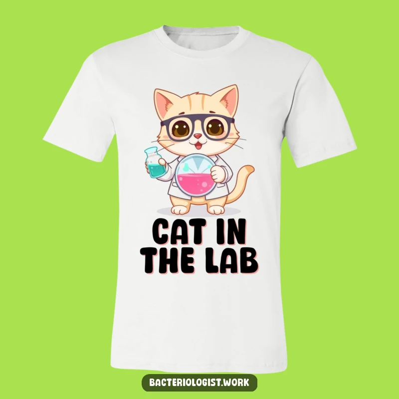 Funny Cat Bacteriologist T-Shirt, Curious Scientist Tee for Lab Lovers