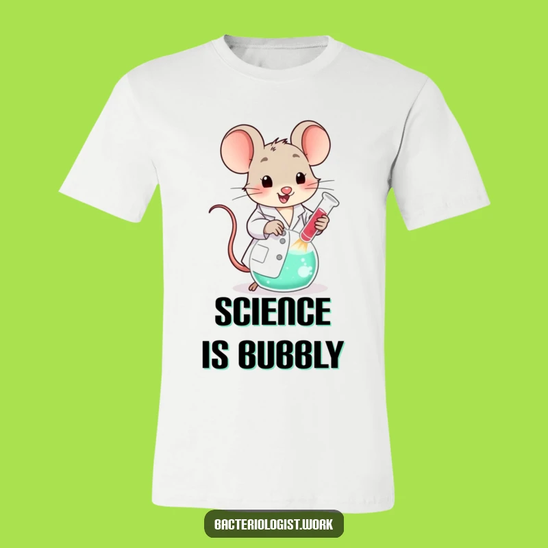 Funny Scientist Mouse T-Shirt: Cute Lab Coat Character Stirring Bubbling Beaker, Hilarious Gift