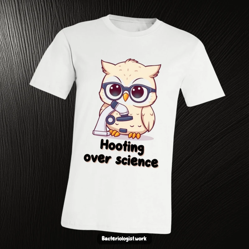 Funny scientist owl wearing spectacles, thoughtfully peering at a microscope, a great choice for science enthusiasts.