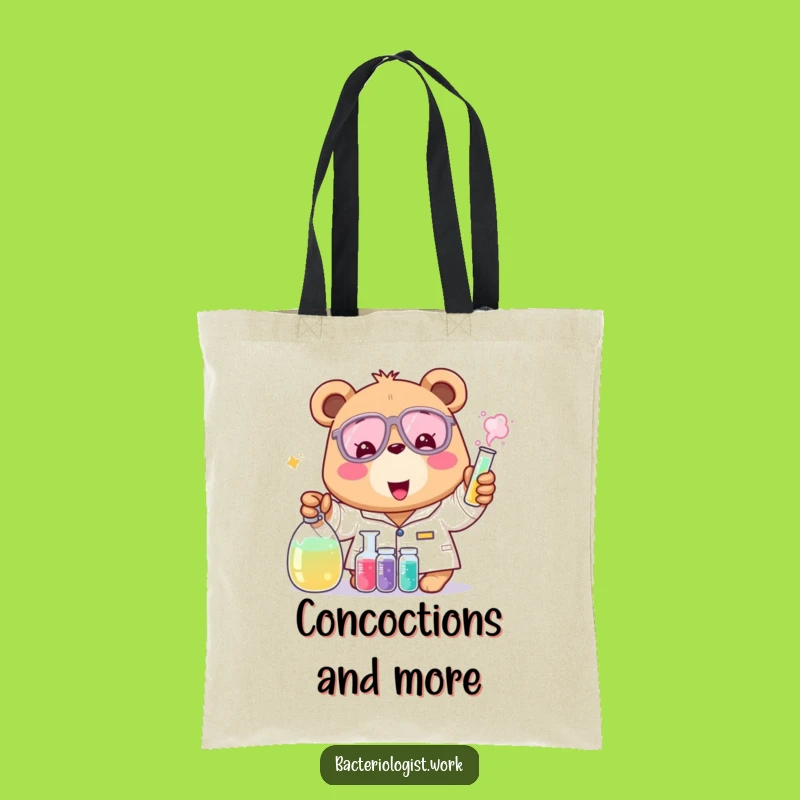 Funny Bear Bacteriologist Tote Bag, Cheerful Scientist Carry-all, Great Gift