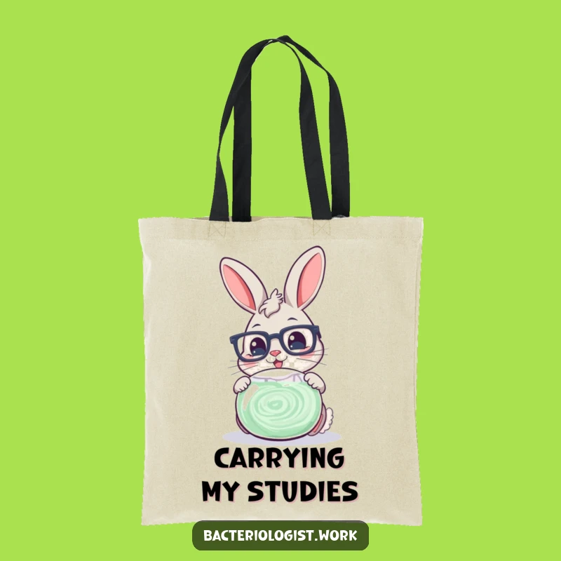Funny Scientist Bunny Tote Bag: Cheerful Glasses Character Examining Petri Dish, Practical Funny Gift