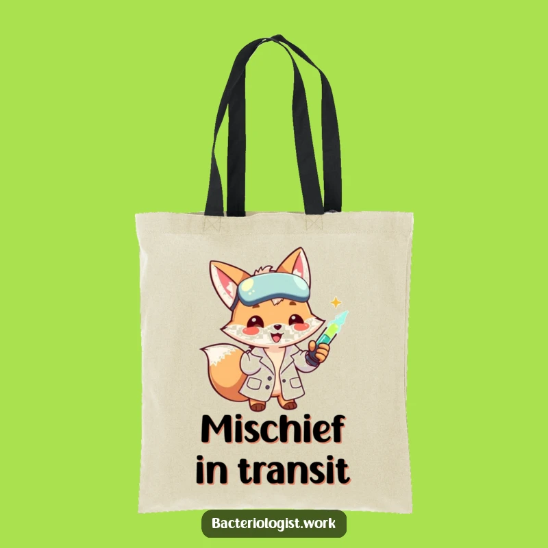 Funny Scientist Fox Tote Bag: Smiling Lab Coat Character Injecting Liquid, Practical Funny Gift