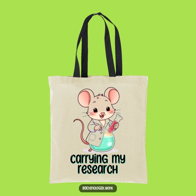 Funny Scientist Mouse Tote Bag: Cute Lab Coat Character Stirring Beaker, Practical Funny Gift