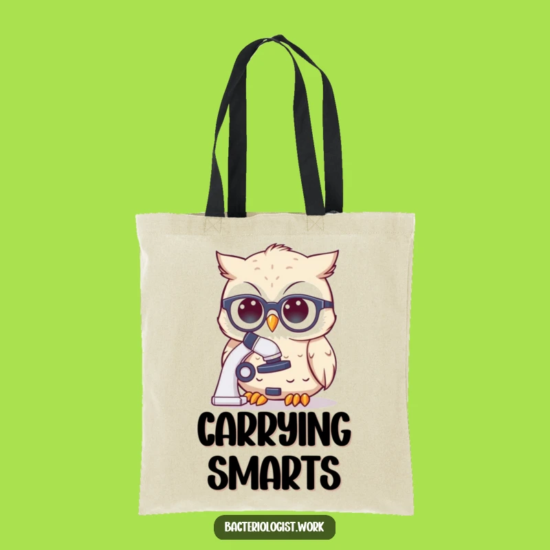 Funny Scientist Owl Tote Bag: Cute Spectacles Character Peering at Microscope, Practical Funny Gift